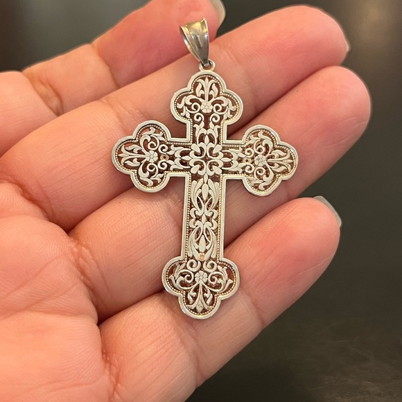 Sterling Silver Christian Greek Orthodox Filigree Cross - Picture 2 of 8